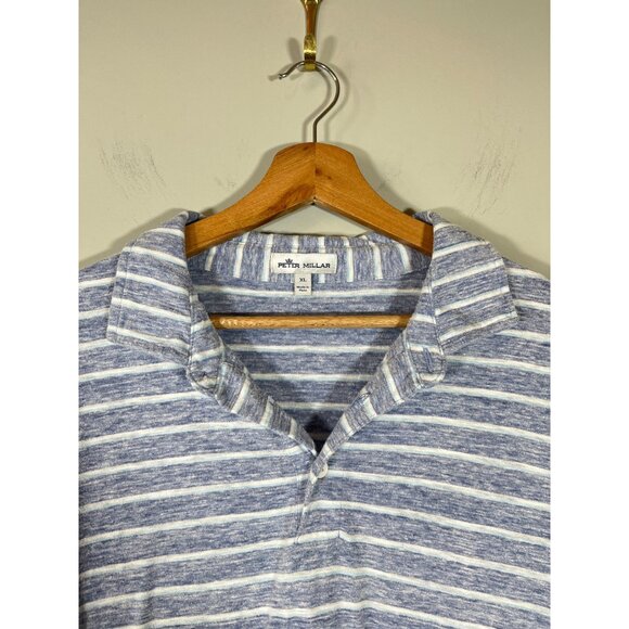 Peter Millar Gray White and Blue Stripped Golf Tee Shirt Polo Men’s Sz. XL - Picture 3 of 6